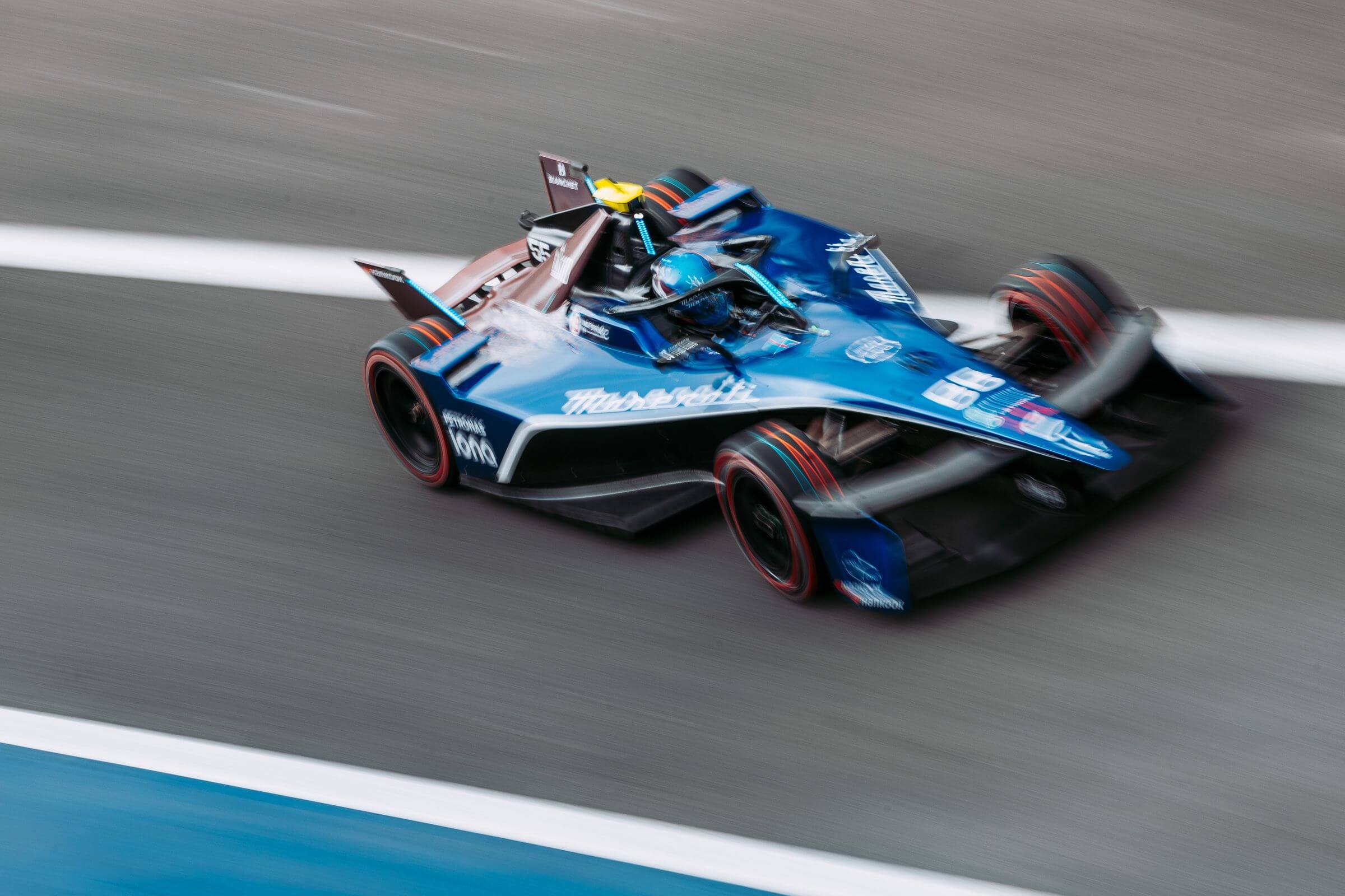 Jake Hughes driving the Maserati Tipo Folgore during Free Practice for the 2025 Mexico City E-Prix