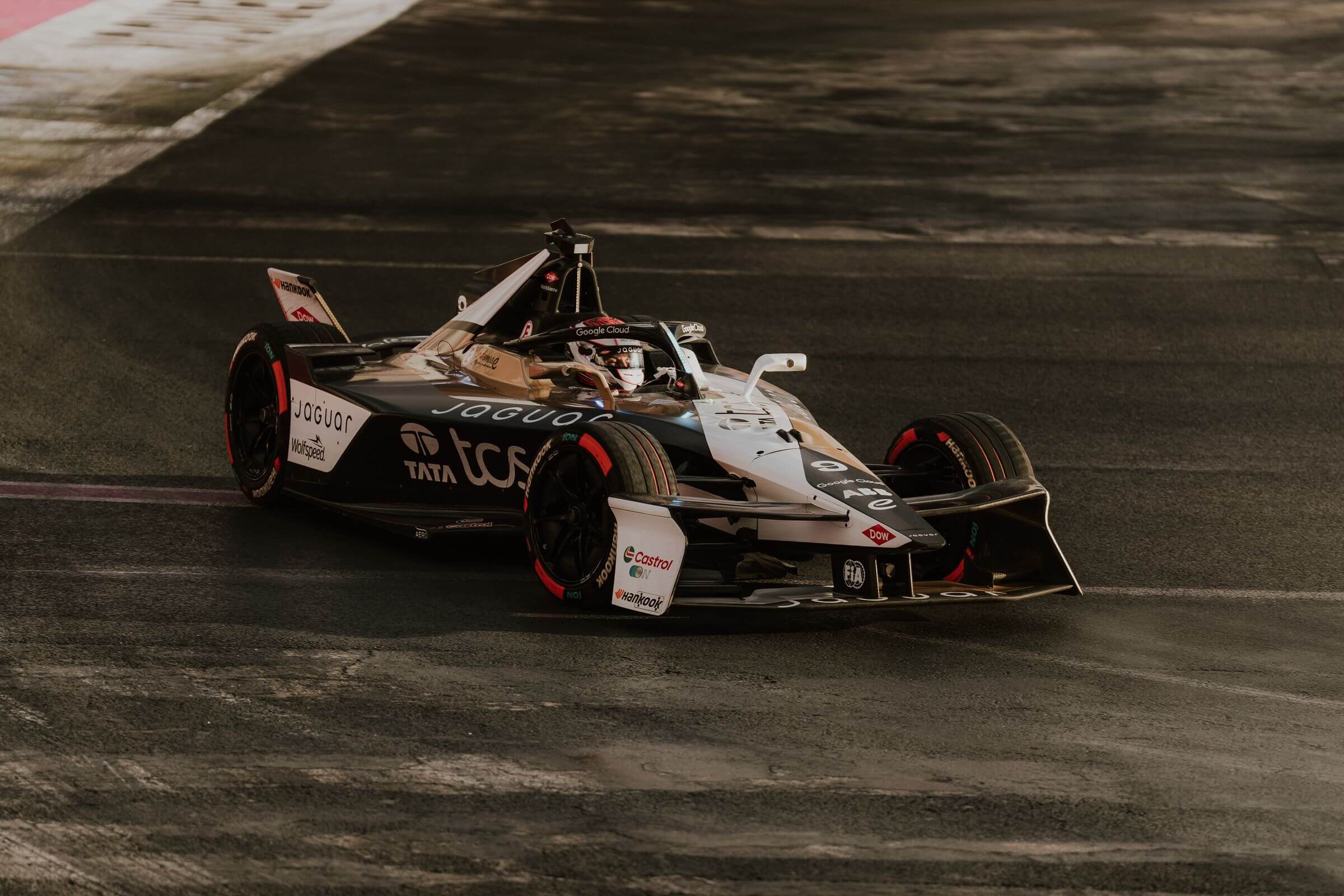 Mitch Evans (Jaguar TCS Racing) on the track in the stadium section during free practice for the Mexico City E-Prix 2025